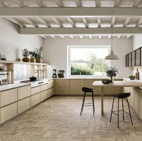 Cucina Design angolare con penisola Quadra 02 in Rovere di Snaidero