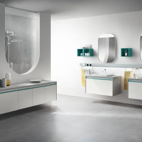 Mobile da Bagno Dandy Plus Laccato Opaco Bianco Prestige e Blu Agave di Scavolini Bathrooms