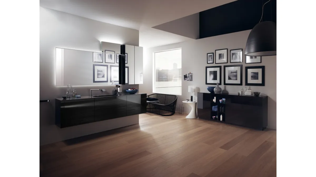 Mobile da Bagno Font in Vetro Laccato Lucido Nero Ardesia di Scavolini Bathrooms