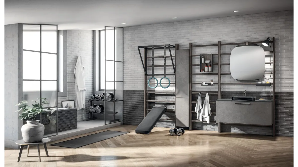 Mobile da Bagno Gym Space in Decorativo Oxide Steel di Scavolini Bathrooms