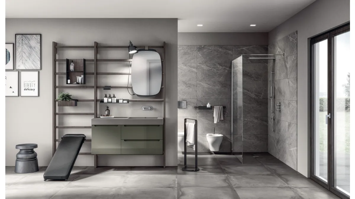 Mobile da Bagno Gym Space Laccato Lucido Verde Minerale di Scavolini Bathrooms