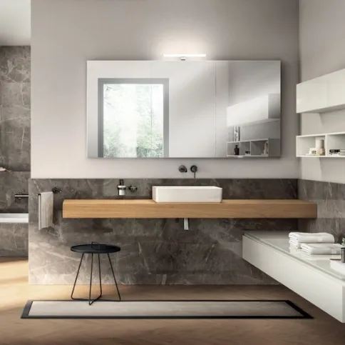 Mobile da Bagno Juno Laccato Lucido Bianco Prestige con piano in Rovere di Scavolini Bathrooms