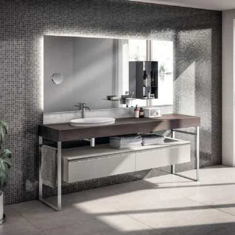 Mobile da Bagno Tratto Laccato Opaco Grigio Chiaro e Rovere di Scavolini Bathrooms