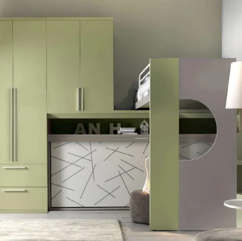 Cameretta in melaminico Alpha Letto a Soppalco E030 di Doimo Cityline