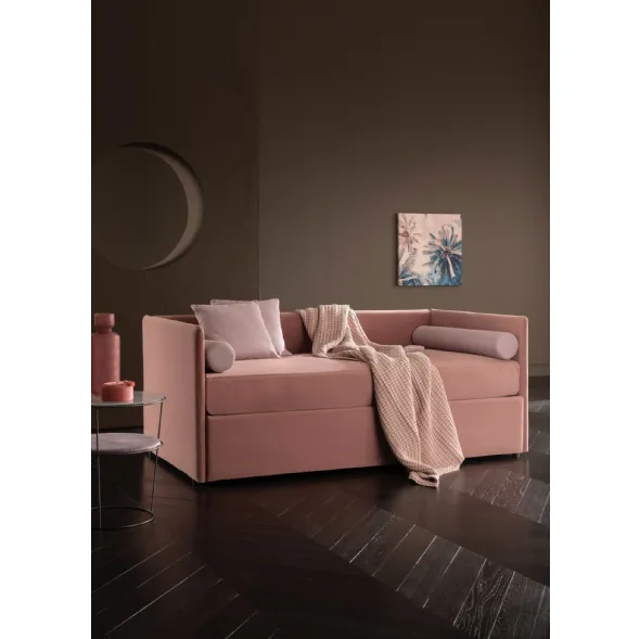 Letto singolo Lila in melaminico Blu con striscia Azzurra sulla testiera e sulla pediera di Nidi