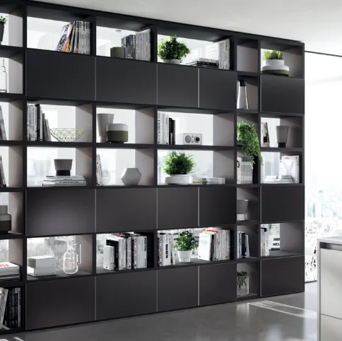 Libreria divisoria Living Tetrix Fluida in vetro laccato di Scavolini