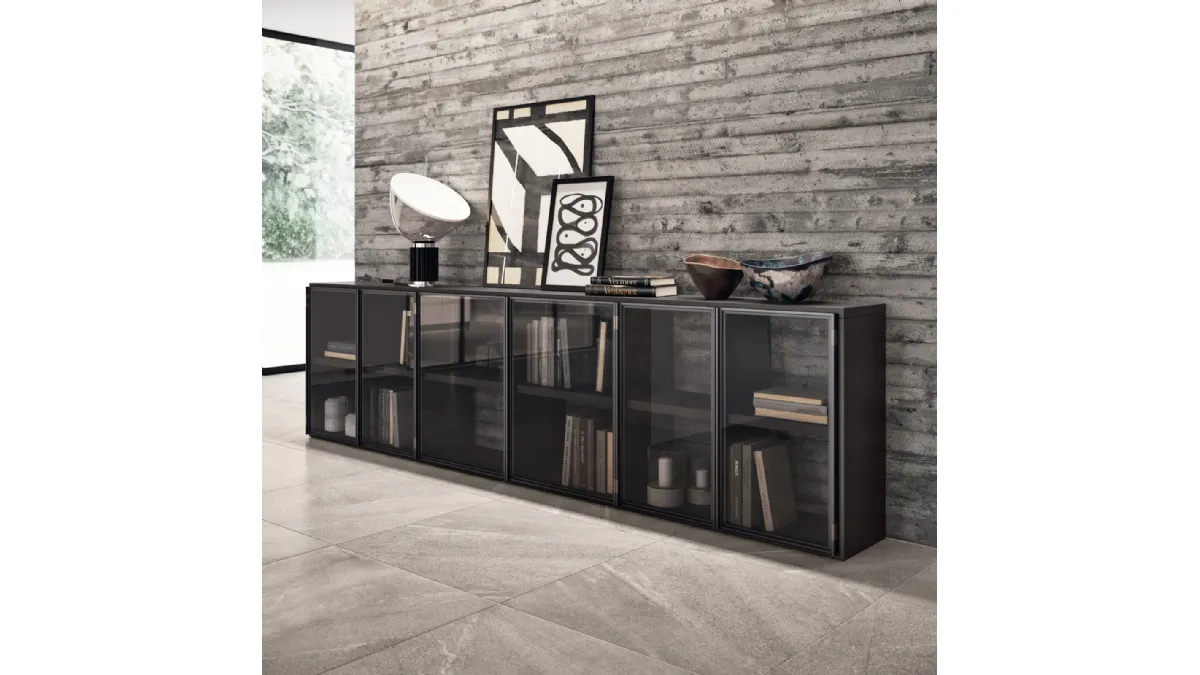 Madia Living Motus in alluminio Grigio Antracite e Vetro Fumé di Scavolini