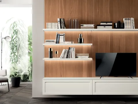 Parete Attrezzata Living Carattere 04 in laccato opaco Bianco Prestige di Scavolini