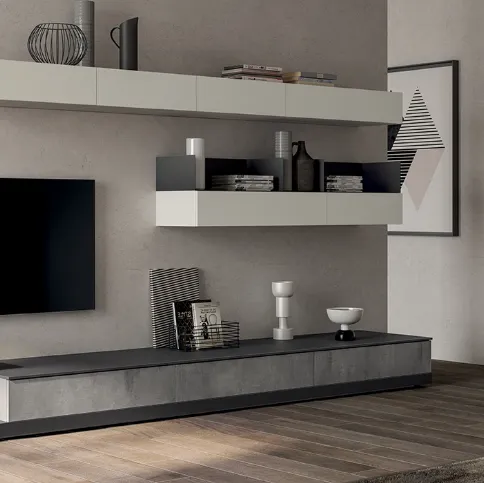 Parete Attrezzata Living Evolution in decorativo Concrete Medium di Scavolini