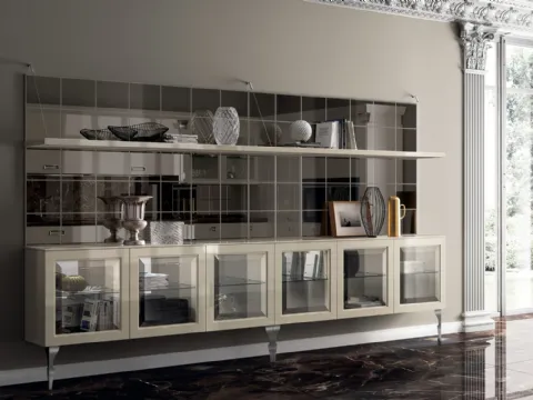 Parete Attrezzata Living Exclusiva 07 in laccato lucido Tortora con ante in vetro di Scavolini