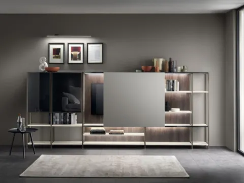 Parete Attrezzata Living Formalia 05 con Anta scorrevole in laccato Pet Pioggia di Scavolini