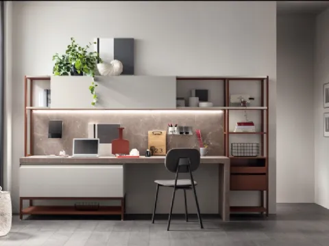 Parete Attrezzata Living Formalia 04 in laccato opaco Pet Pioggia e Ruggine di Scavolini