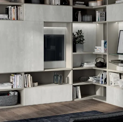 Parete Attrezzata Living Liberamente in decorativo Concrete Jersey di Scavolini