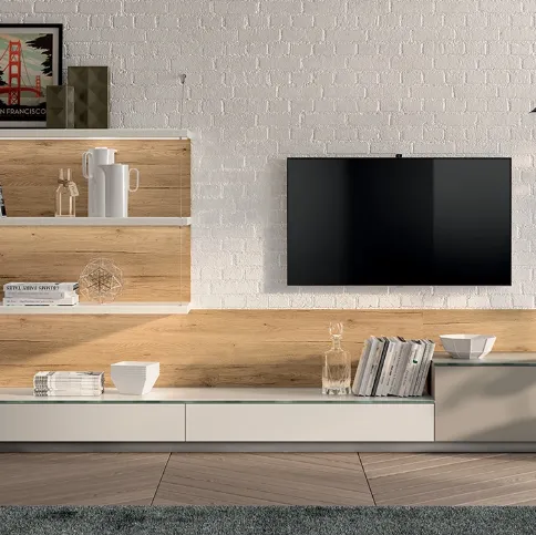 Parete Attrezzata Living Mood in laccato opaco Visone e Bianco Prestige di Scavolini