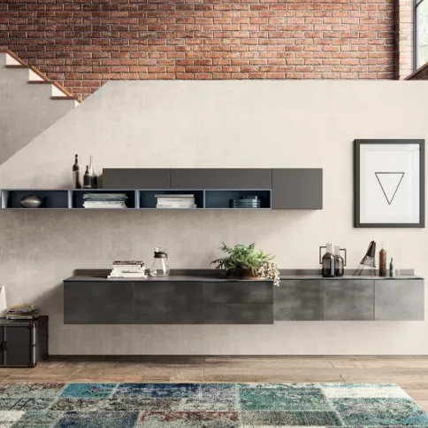 Parete Attrezzata sospesa Living Mood in decorativo Oxide Steel di Scavolini