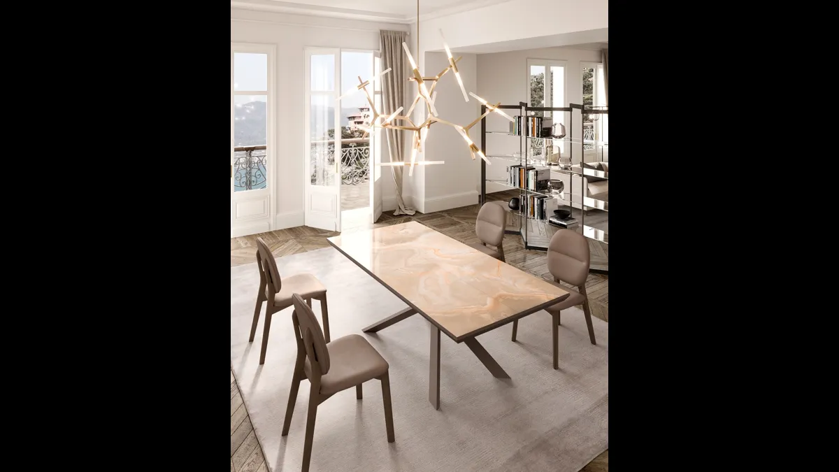 Tavolo allungabile 4x4 in Marble Glass di Ozzio