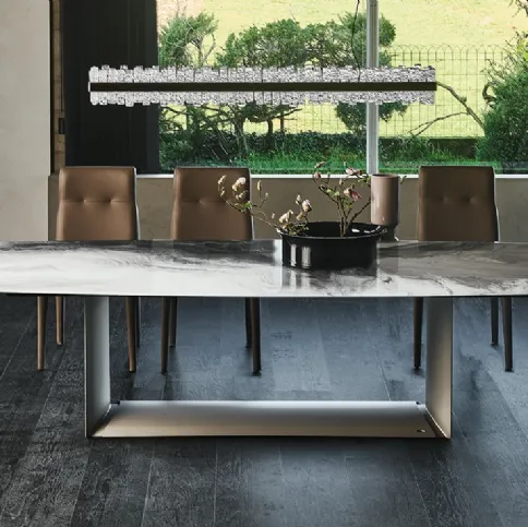 Tavolo con base in acciaio e piano in cristallo con stampa Dragon Crystalart di Cattelan Italia