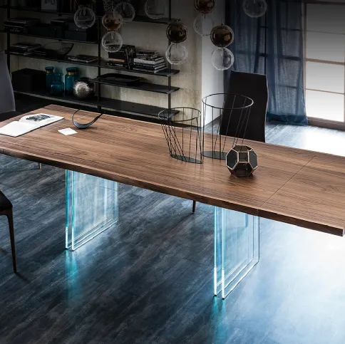 Tavolo allungabile in legno con base in cristallo Ikon Drive di Cattelan Italia