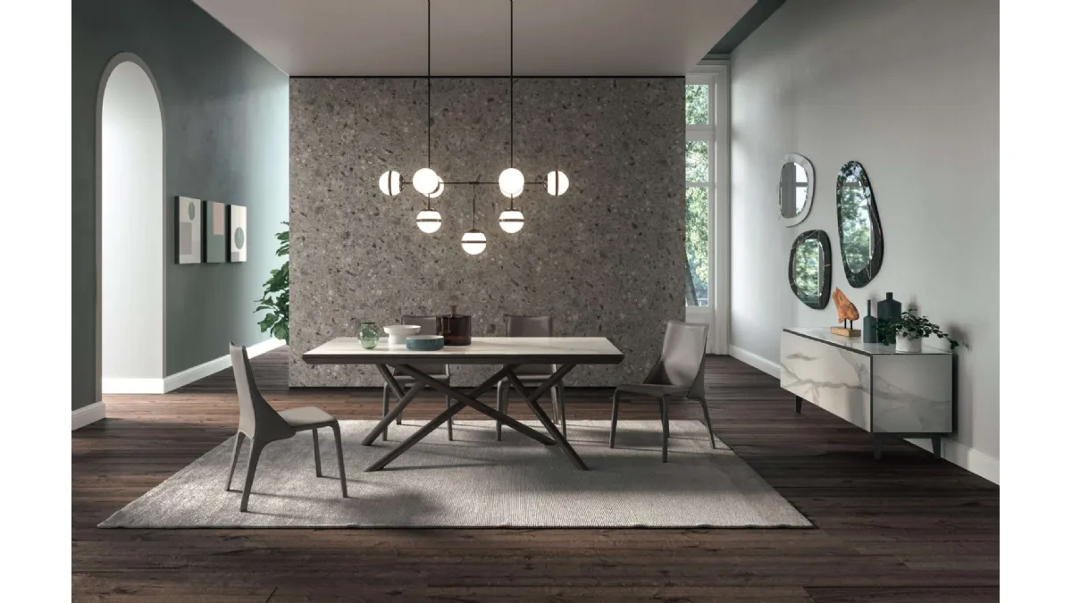 Tavolo allungabile Random Marble Glass di Ozzio