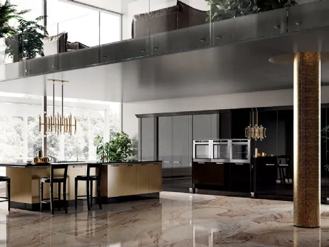 Cucina Classica Exclusiva 06 in laccato lucido Nero Ardesia e laccato ossidato di Scavolini