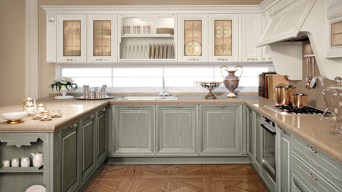 Cucina Classica angolare con penisola Pantheon 12 di Lube