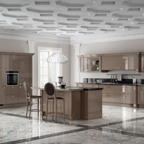 Cucina Classica Exclusiva in laccato lucido Grigio Tundra di Scavolini