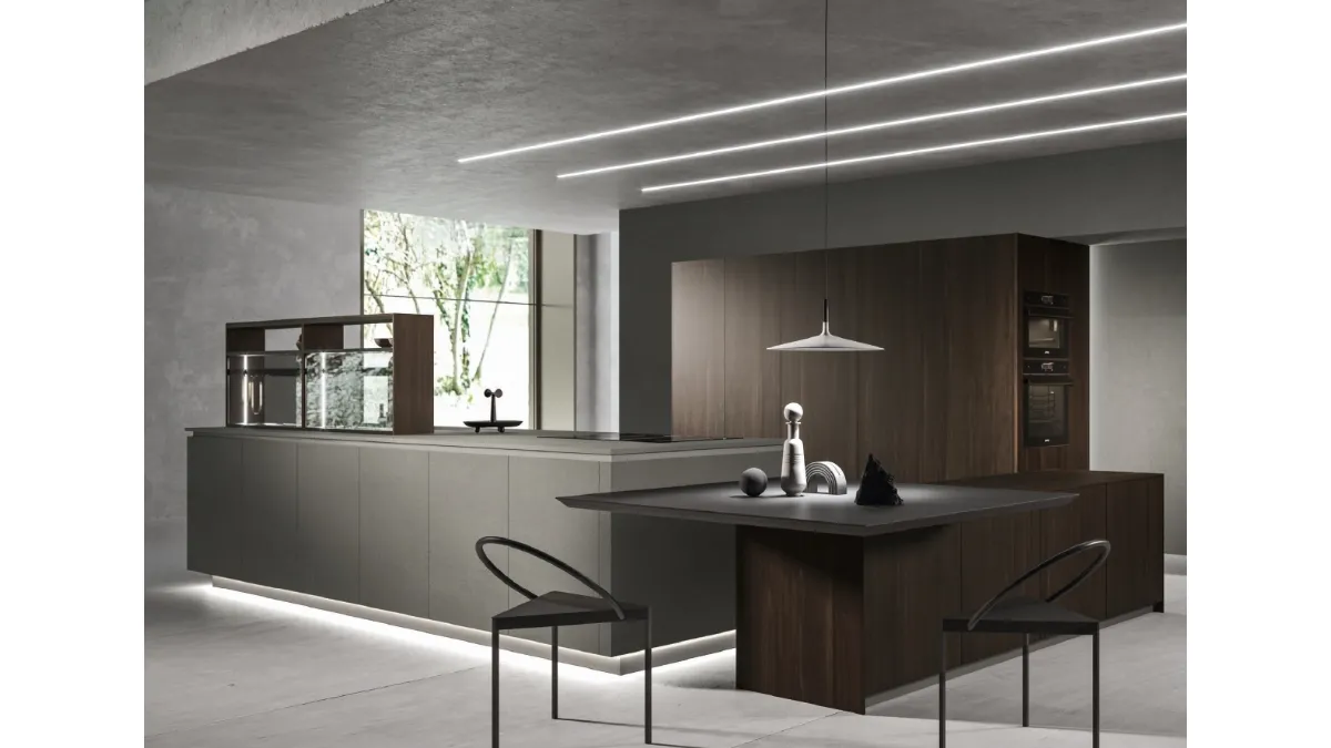 Cucina Design con isola Way Materia Calce Tortora e Rovere di Snaidero