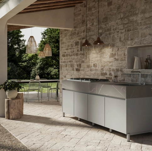 Cucina Moderna outdoor Aura 03 in alluminio e marmo di Arredo3