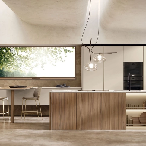 Cucina Moderna con isola Brera 03 in laccato e legno di Lube
