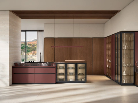 Cucina Moderna con penisola Brera 06 in laccato e rovere di Lube