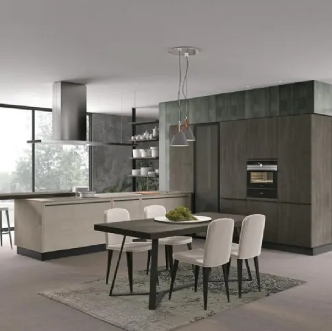 Cucina Moderna con penisola Clover 14 in Rovere e laccato opaco di Lube