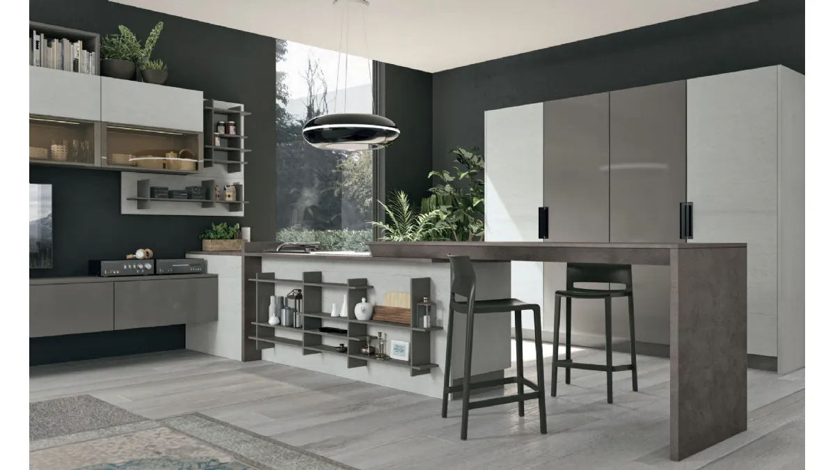 Cucina Moderna con penisola Clover 15 in legno e laccato di Lube