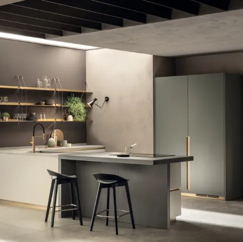 Cucina Moderna DeLinea in laccato opaco Tortora e Verde Minerale di Scavolini