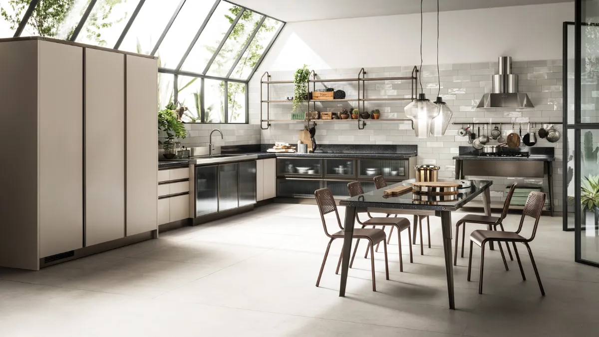 Cucina Moderna Diesel Open Workshop con Sistema modulare Stock Rack di Scavolini