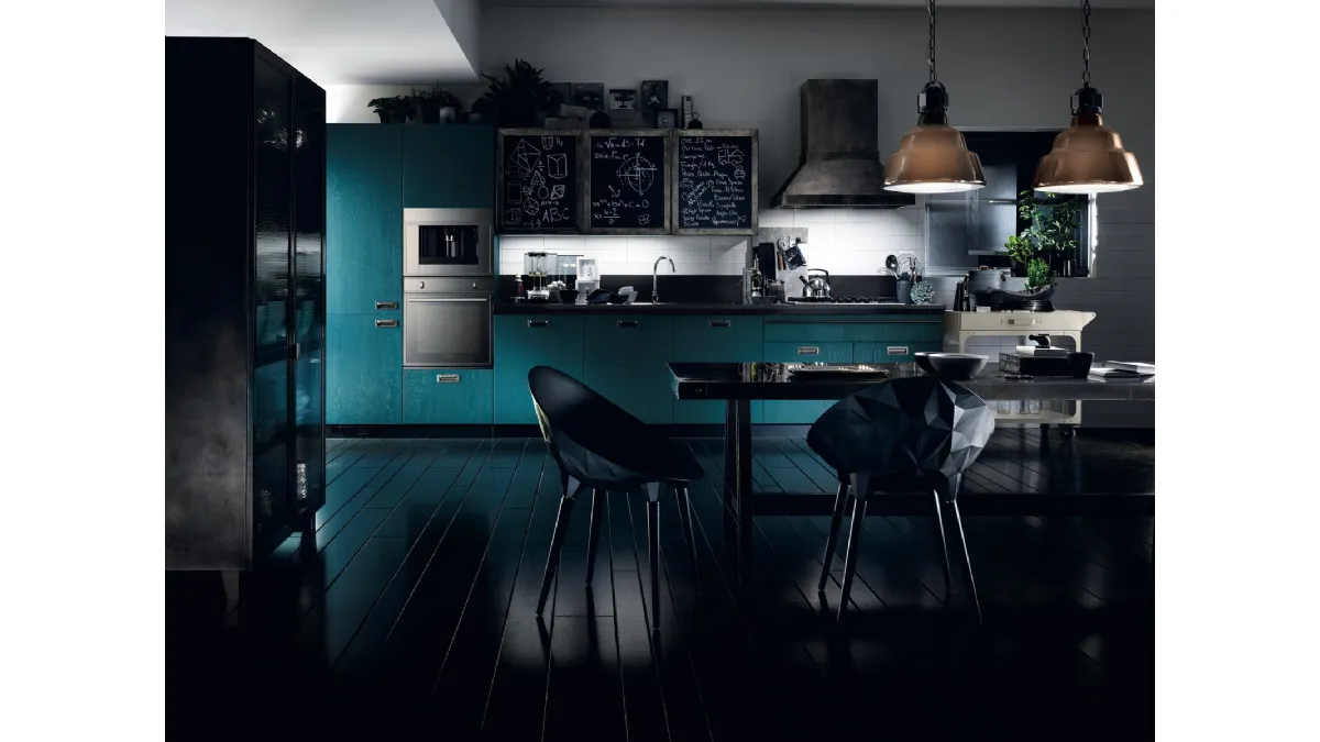 Cucina Moderna Diesel Social Kitchen 09 in Rovere laccato Tempera Indigo di Scavolini