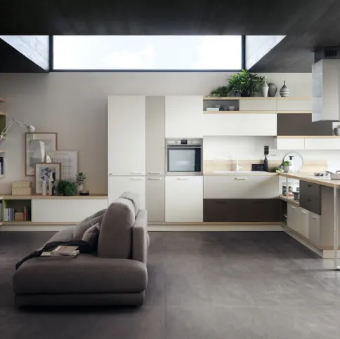 Cucina Moderna Foodshelf Bianco Puro Grigio Gabbiano e Grigio Terra di Scavolini