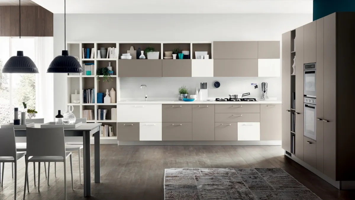 Cucina Moderna Foodshelf Grigio Selce e Bianco Puro di Scavolini