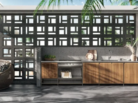 Cucina Moderna lineare in tek Formalia Outdoor 05 di Scavolini