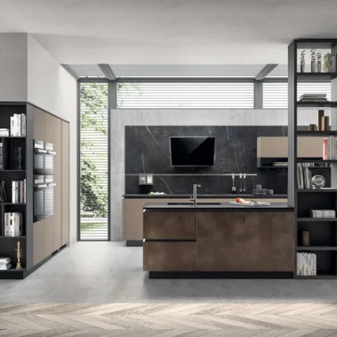 Cucina Moderna Liberamente Grigio Selce e Oxide Bronze di Scavolini