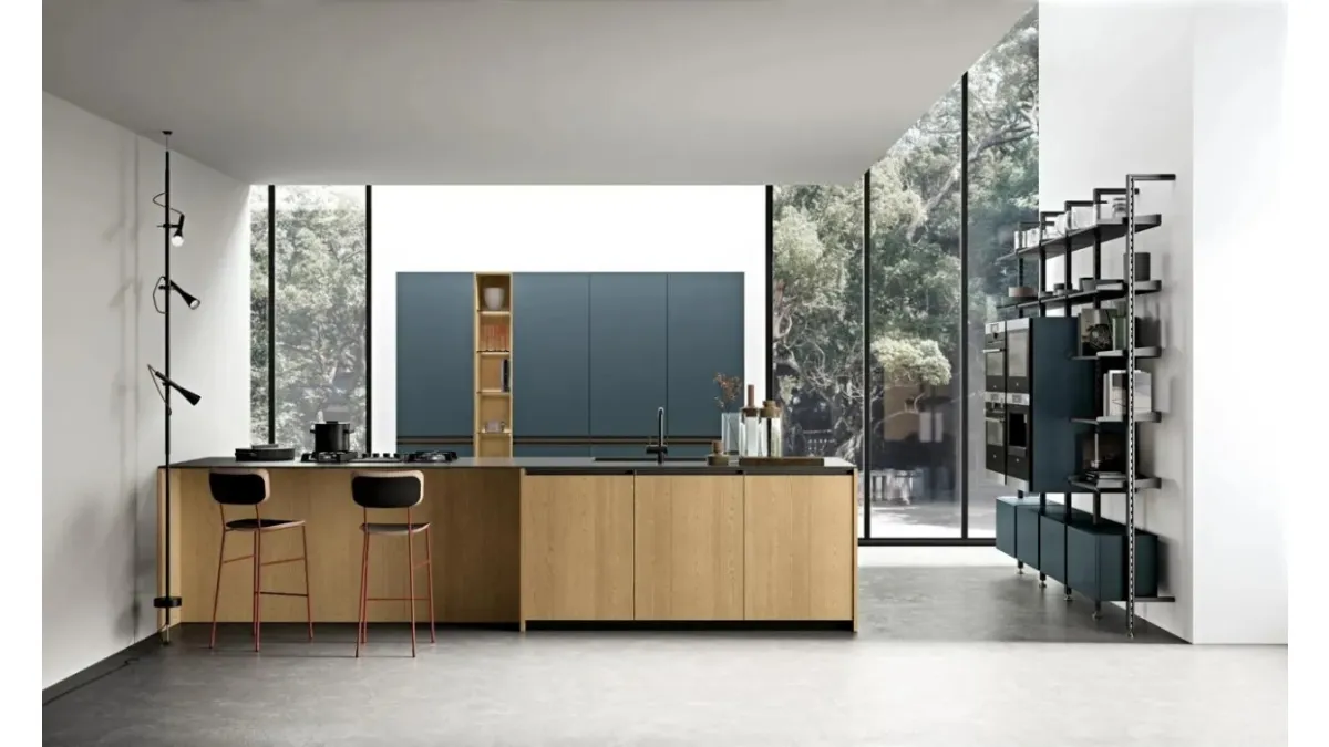 Cucina Moderna con penisola Immagina Wood 01 di Lube