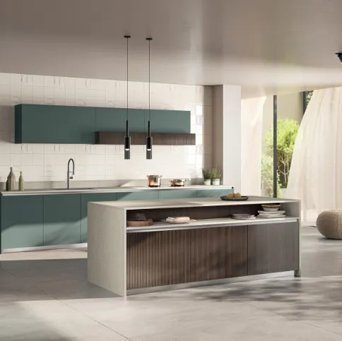 Cucina Moderna in decorativo Mira Lodge e Fenix Verde Comodoro di Scavolini