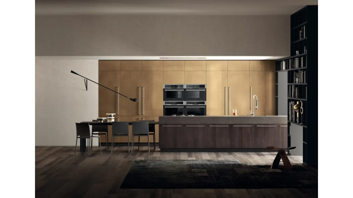 Cucina Moderna Mood in Noce Saxony e laccato Stained Brass di Scavolini