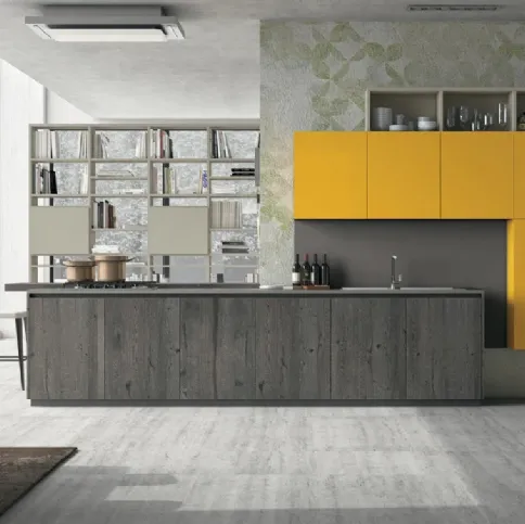 Cucina Moderna con penisola in Rovere e vetro Oltre 04 di Lube