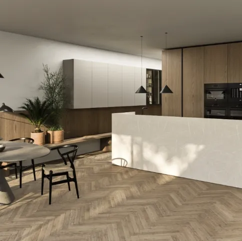 Cucina Moderna con isola Principio in legno e gres di Snaidero