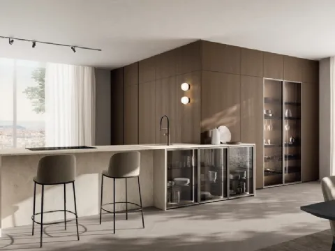 Cucina Moderna con penisola Regola 02 in melaminico e gres di Scavolini