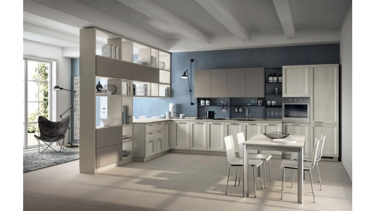 Cucina moderna angolare Sax in decorativo Rovere Artic e laccato opaco di Scavolini