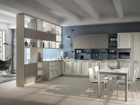 Cucina moderna angolare Sax 04 in decorativo Rovere Artic e laccato opaco di Scavolini