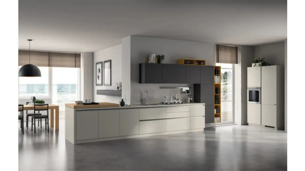 Cucina Evolution Rovere Nordic e Giallo Genziana di Scavolini