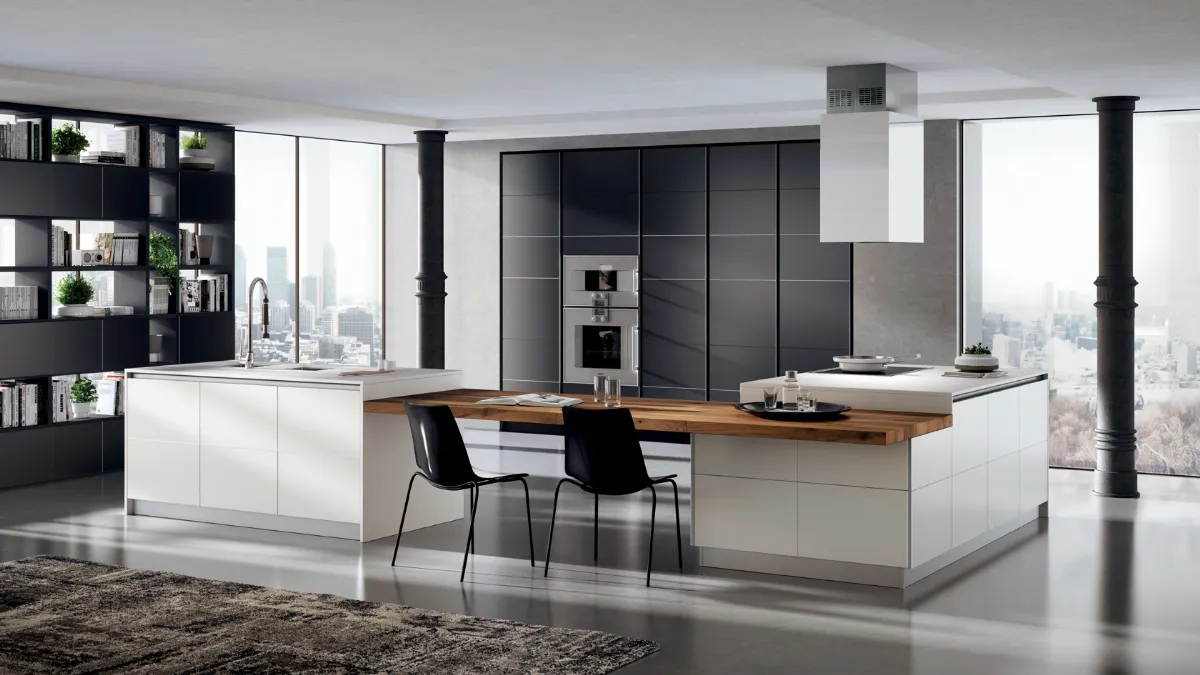 Cucina Moderna Tetrix con ante in vetro Bianco Prestige di Scavolini