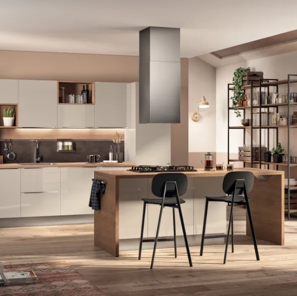 Cucina Moderna con penisola Sax in decorativo Rovere Town di Scavolini